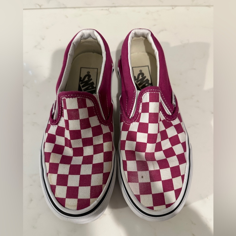 Vans Classic Slip On Shoes Womens Sz 5.5 Fuchsia White Checkered Canvas Sneakers